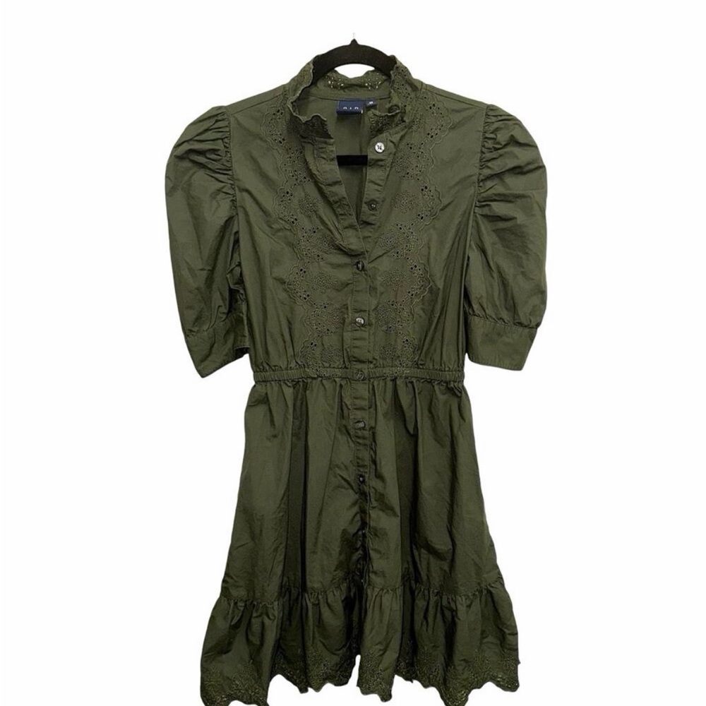 GAP Olive Green Eyelet Button-Front Mini Dress - Picture 5 of 5